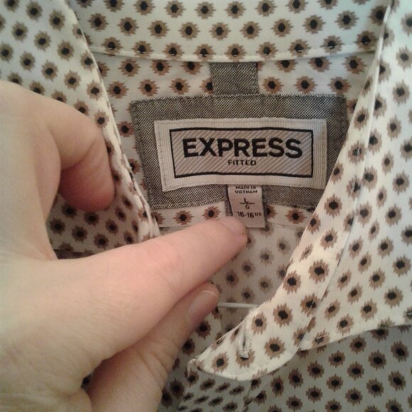 men's Express fitted yellow and brown flower patterned dress shirt large - Picture 2 of 4